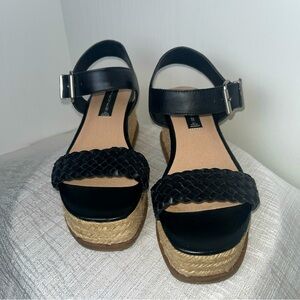 Steve Madden Black Sabble Braided Top Leather Buckle Open Toe Sandals Size 8B